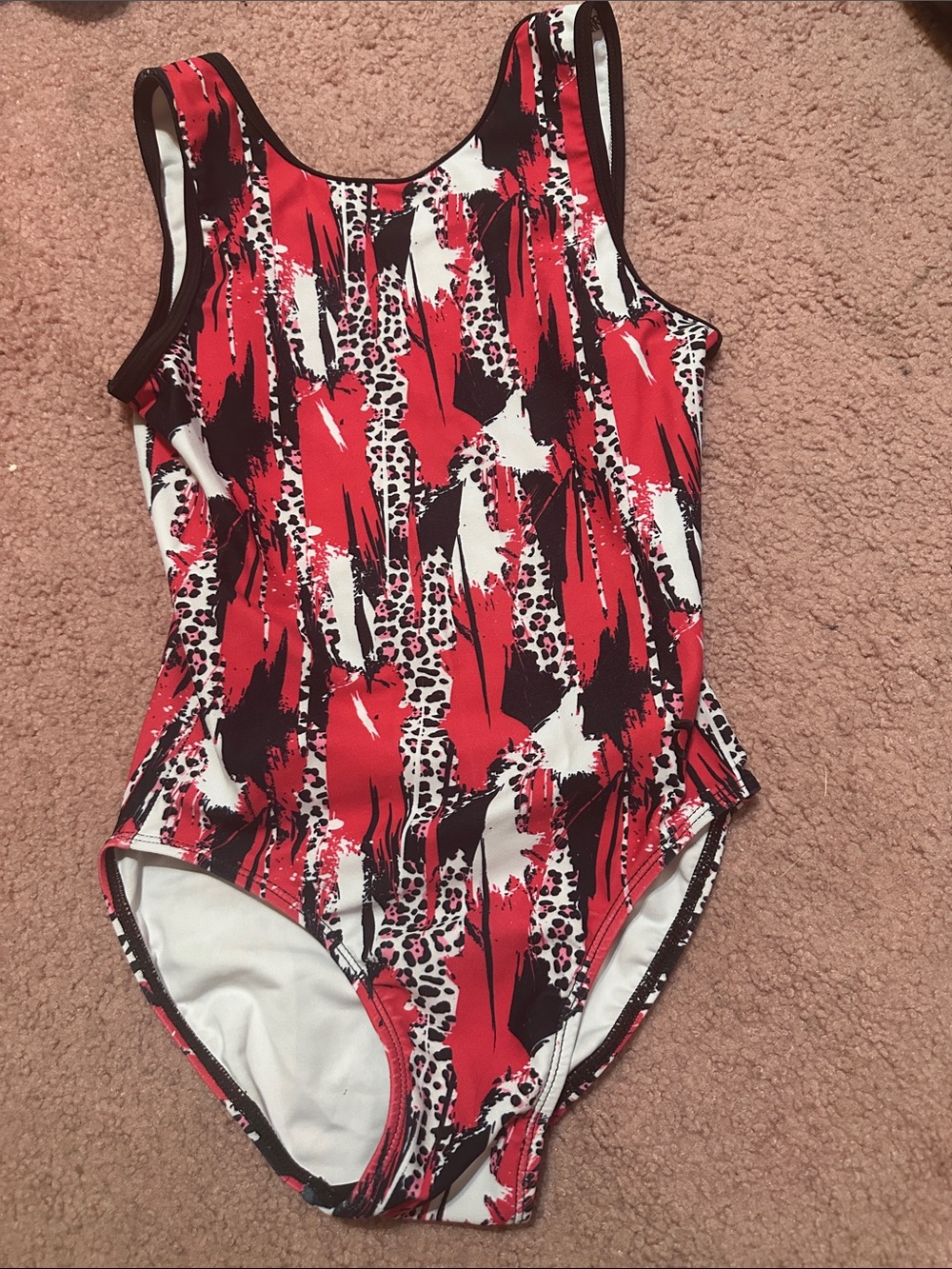 Red, Black & White Abstract Print One-Piece Plum Leotard